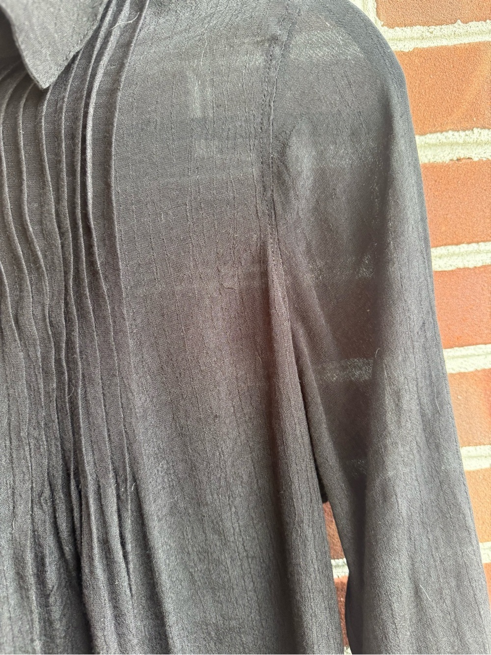 Fever Black Sheer Viscous Blend Summer Button Down Top L - Picture 2 of 10